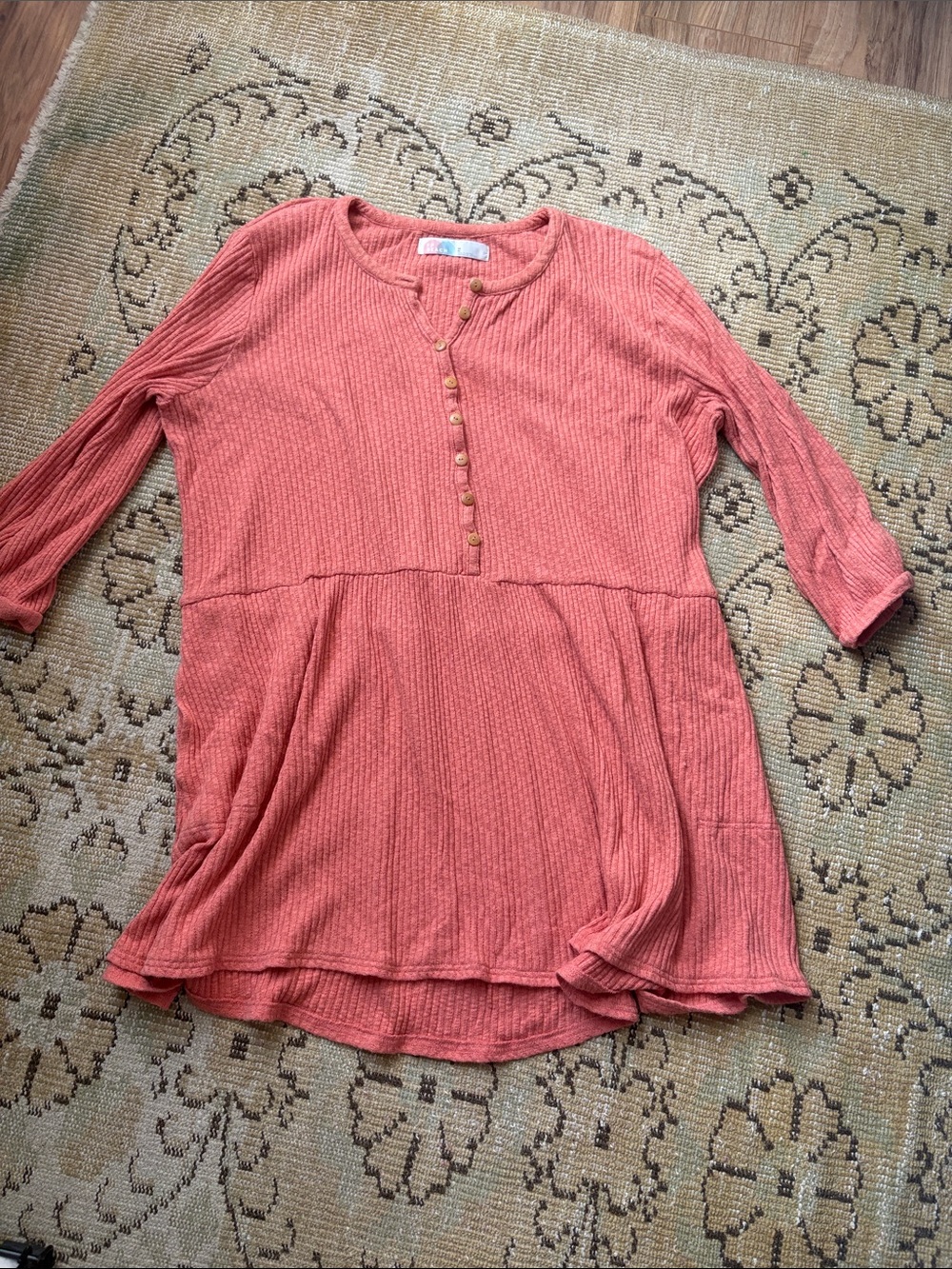 Free People Coral Ribbed Henley Tunic Dress